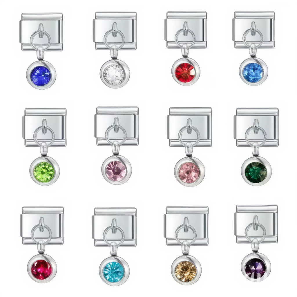Charm Italien Pendentif Couleur Argenté – Pierre de Naissance