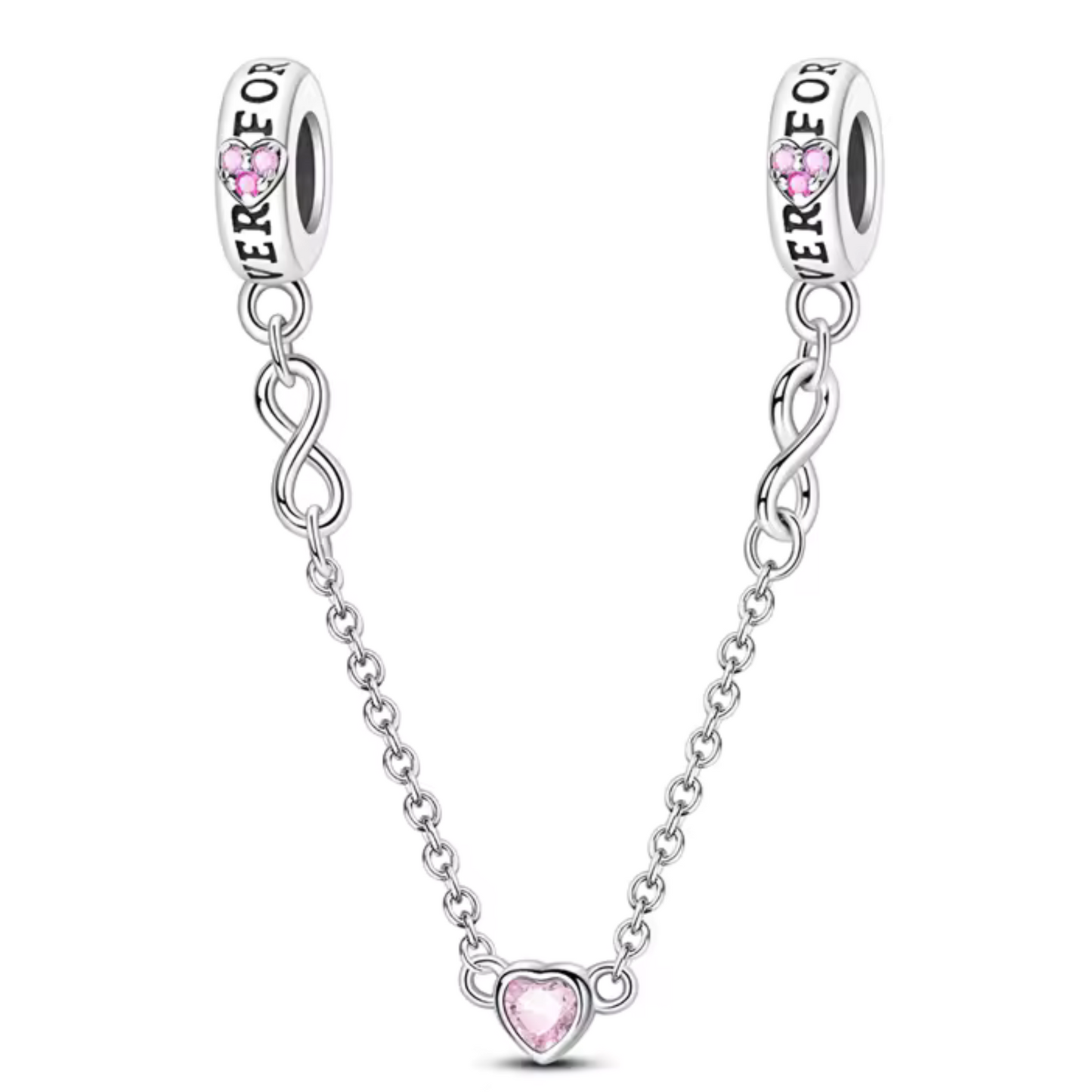 Sicherheitsketten-Charm mit Unendlichkeitszeichen und rosa Herz