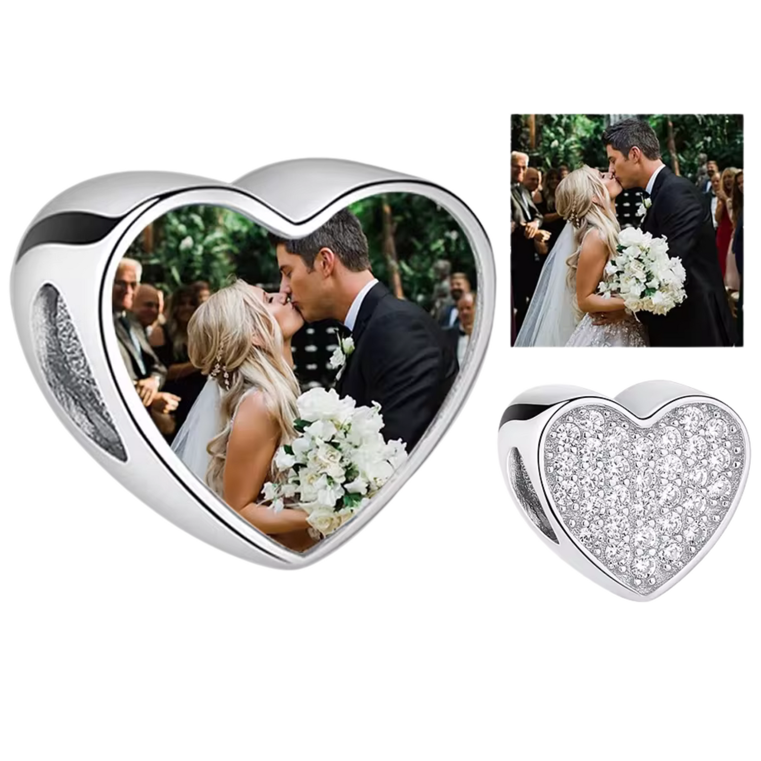 Personalisierter Herz-Charm mit Foto – 925 Silber