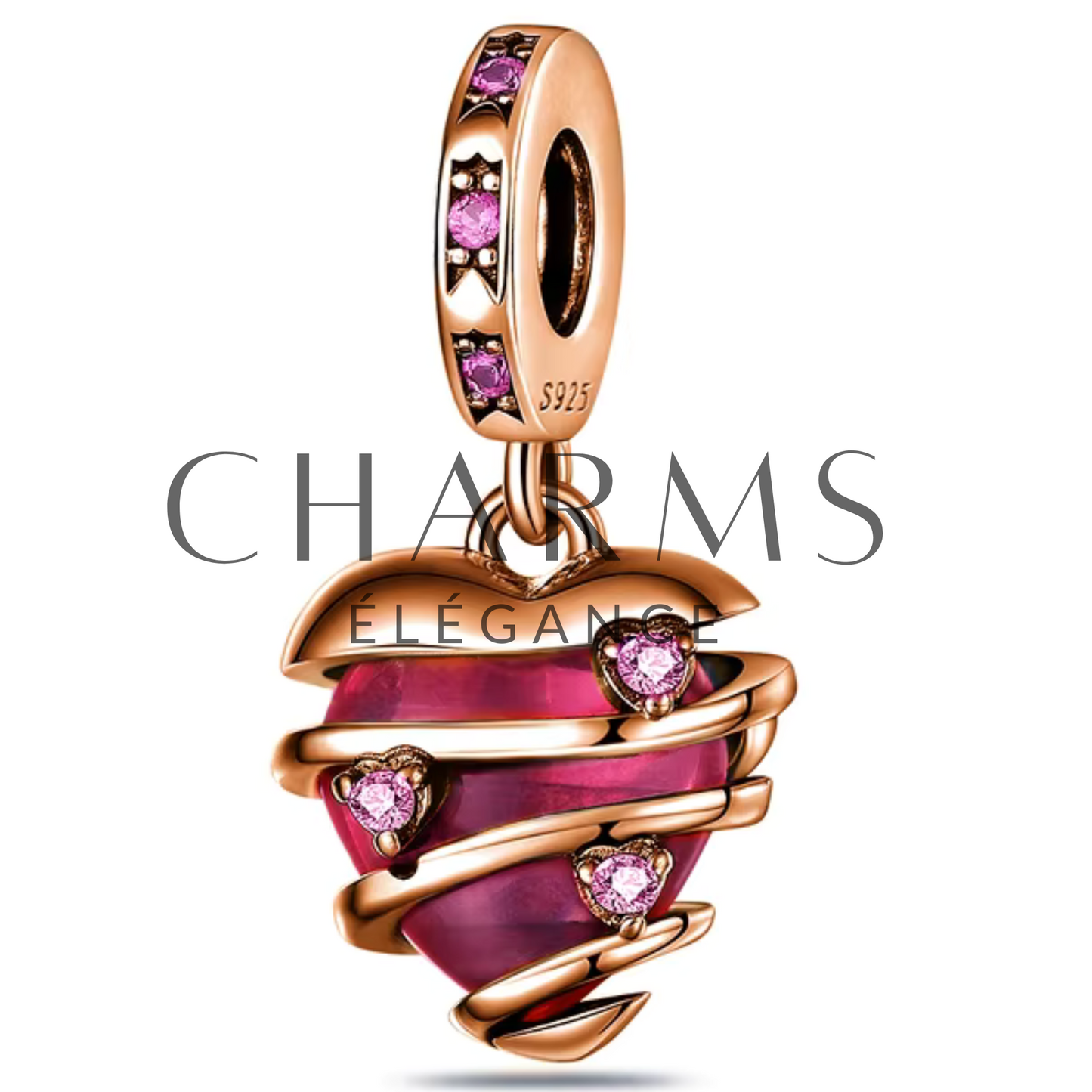 Charm Cœur Rouge Entouré de Doré ou Argenté - Charms Élégance