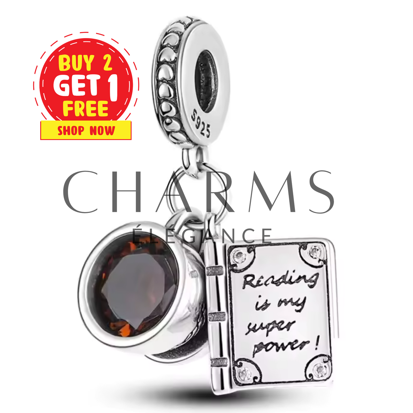 Charm Livre et Tasse de Café - Charms Élégance