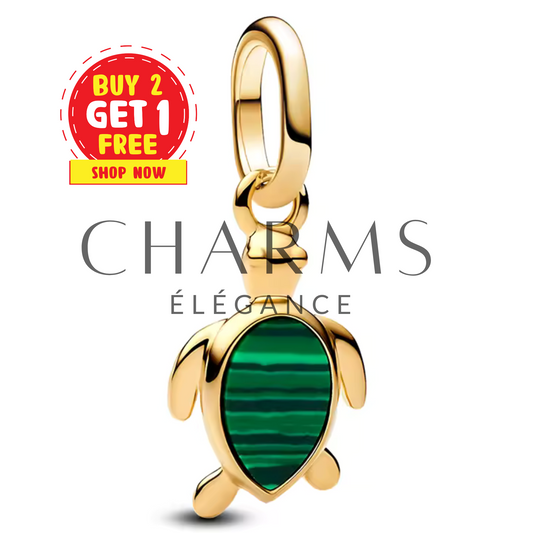 Charm Pendant - Golden Turtle with Green Shell