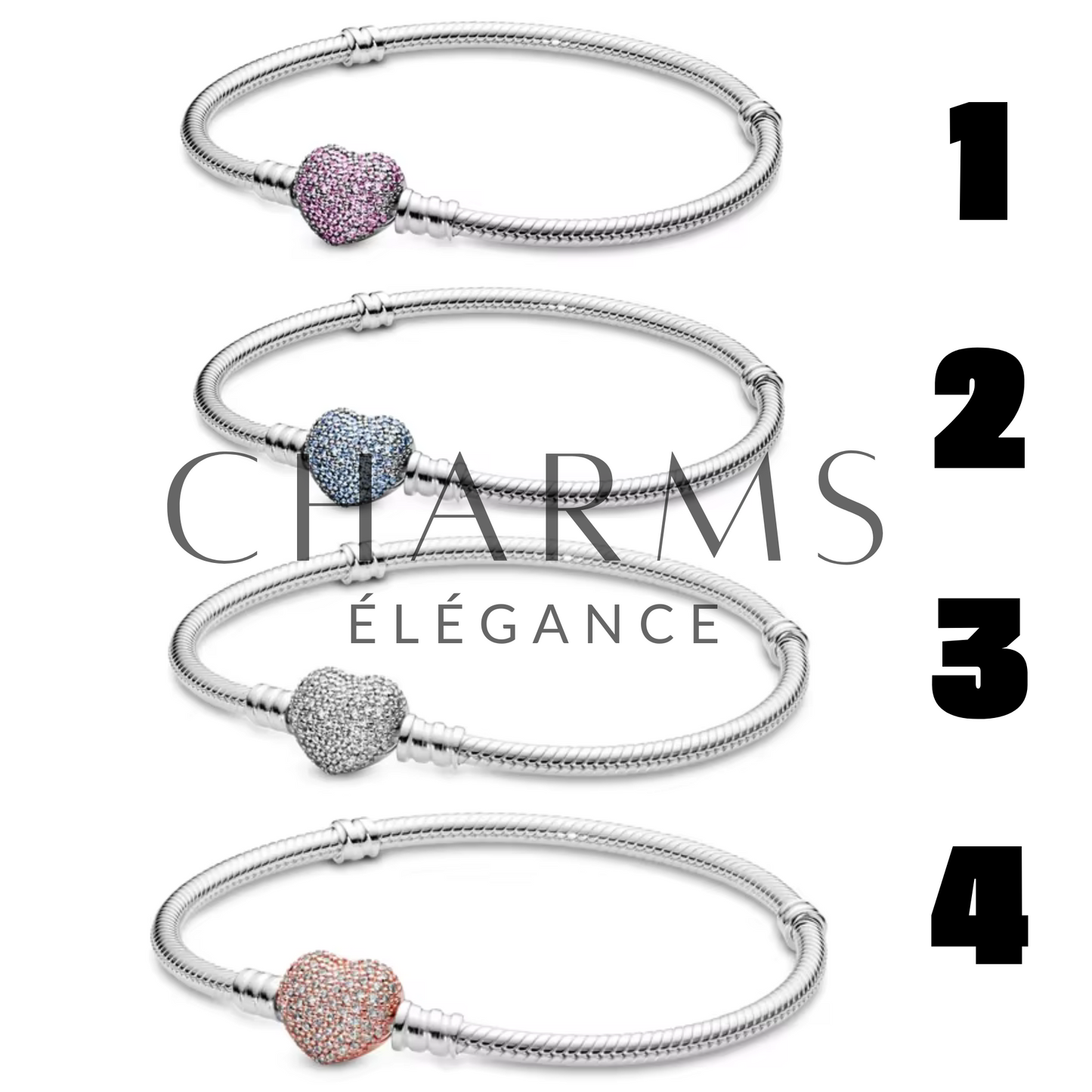 Bracelet Cœur à Strass – Rose, Bleu, Argenté ou Doré