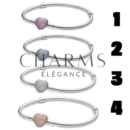 Bracelet Cœur à Strass – Rose, Bleu, Argenté ou Doré