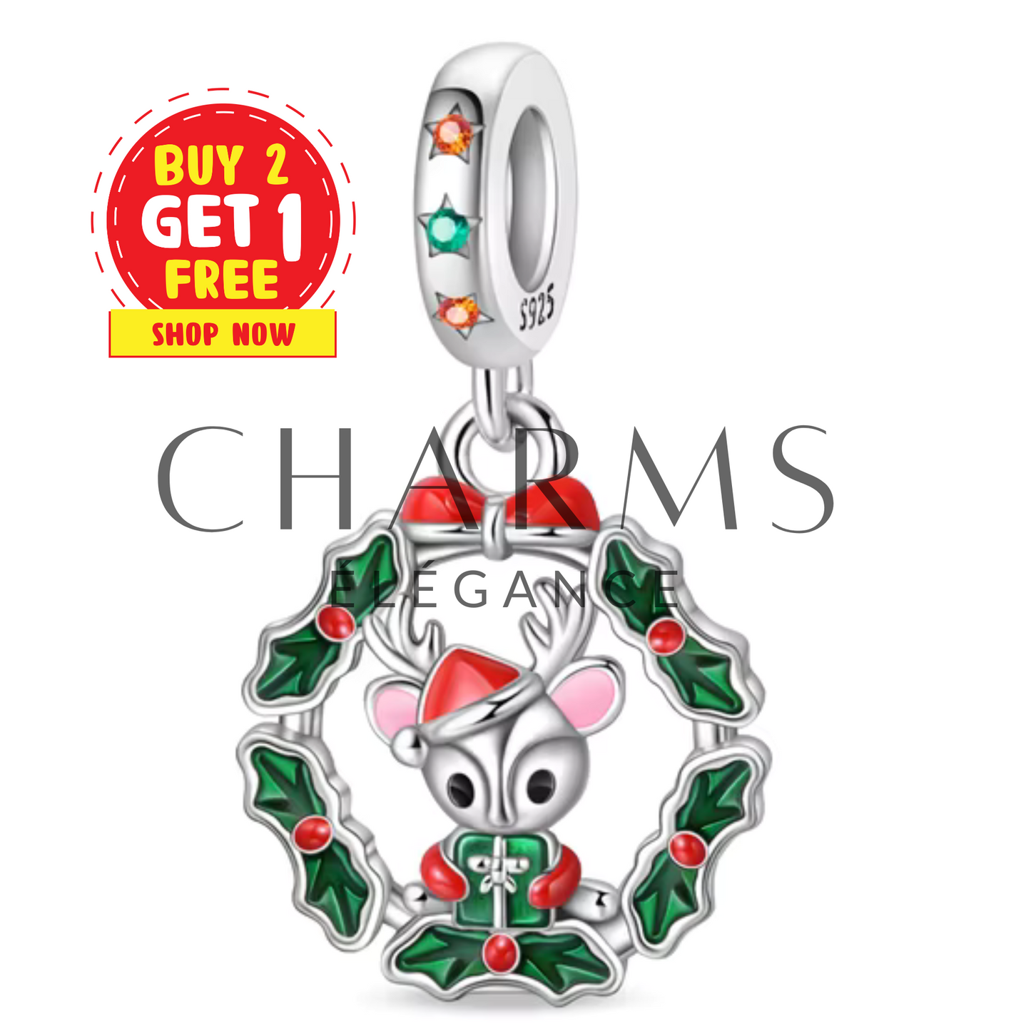 Charm Couronne de Noël avec Cerf et Cadeau