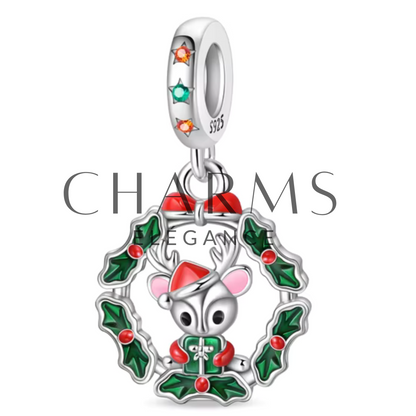 Charm Couronne de Noël avec Cerf et Cadeau