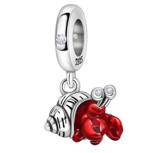 Silver and Red Hermit Crab Charm – Small Sea Creature with Colorful Charm