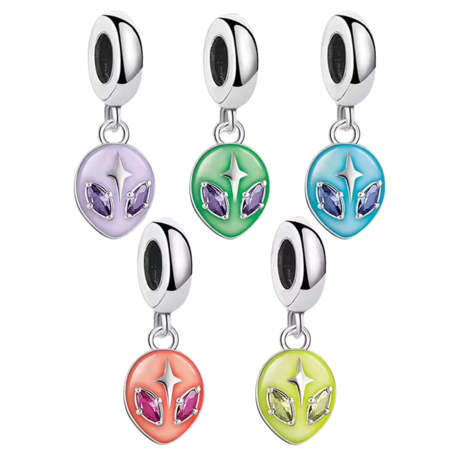 Silver Alien Head Charm – Extraterrestrial Mystery in 5 Colors