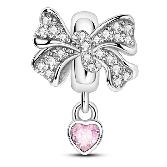 Hängender rosa Schleifen- und Herzanhänger – Zarte Eleganz