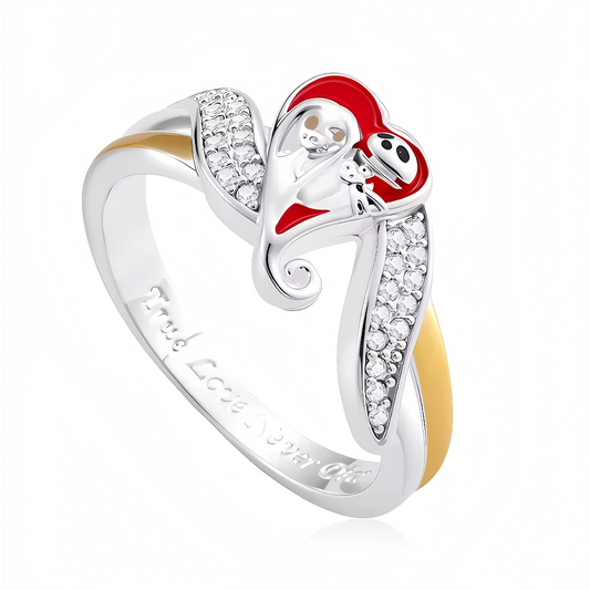 Plongez dans une romance inoubliable avec cette bague en argent 925, ornée d’un cœur rouge éclatant renfermant la silhouette emblématique de Jack et Sally, unis pour l’éternité. Symbole d’amour éternel et d’univers fantastique, cette bague allie élégance gothique et poésie visuelle. Un bijou chargé d’émotion, parfait pour les amoureux de contes sombres et de belles histoires.