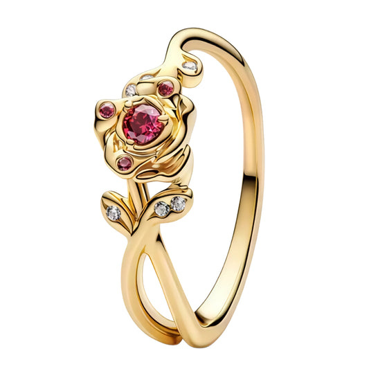 Laissez-vous envoûter par la magie de La Belle et la Bête avec cette bague dorée, inspirée de la célèbre rose enchantée. Fabriquée en argent 925 avec une finition dorée brillante, cette bague met en valeur une rose délicatement sculptée, capturant l'élégance et la beauté intemporelle du symbole central du conte. L'image de la rose, figée dans le temps, incarne l'amour véritable, la passion et l'espoir, offrant un hommage parfait à la magie de cette histoire classique.