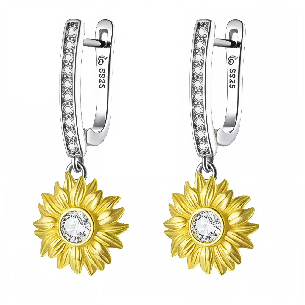 Ces boucles d’oreilles pendantes en argent 925 arborent un délicat tournesol doré suspendu à une créole fine sertie de cristaux, pour une touche de lumière à chaque mouvement. La fleur, symbole de joie et d’optimisme, encadre un cristal scintillant au centre qui rappelle un rayon de soleil, idéal pour illuminer le visage avec élégance.

Caractéristiques :

-Matière : Argent 925/1000 massif pour la monture, finition brillante, orné de cristaux synthétiques transparents le long de la créole et au cœur du tour