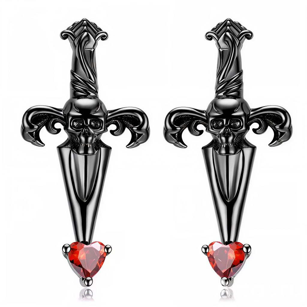 Affirmez votre style avec ces boucles d’oreilles spectaculaires en forme d’épée gothique. Chaque pièce présente un pommeau orné d’une tête de mort stylisée, avec des motifs baroques, et une pointe finie par un cœur rouge éclatant en pierre taillée. Ce design sombre et raffiné fusionne l’esprit rebelle, la passion et l’élégance rock, idéal pour les amateurs de bijoux alternatifs, punk ou Halloween.

Caractéristiques
Matière : Argent 925 plaqué noir, oxyde de zirconium rouge
Design : Épée gothique, pommeau tê