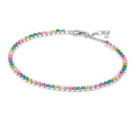 Apporte une touche de lumière et de fantaisie à ton poignet avec ce bracelet délicat orné de strass multicolores. Son éclat raffiné capte la lumière à chaque mouvement et crée un effet à la fois joyeux, élégant et tendance. Facile à porter au quotidien, il ajoute instantanément de la couleur et du charme à toutes tes tenues.

Caractéristiques :

- Matière : Argent 925.
- Design : Bracelet fin serti de strass multicolores, finition brillante.
- Dimensions : Taille ajustable pour un porté confortable.
- Style