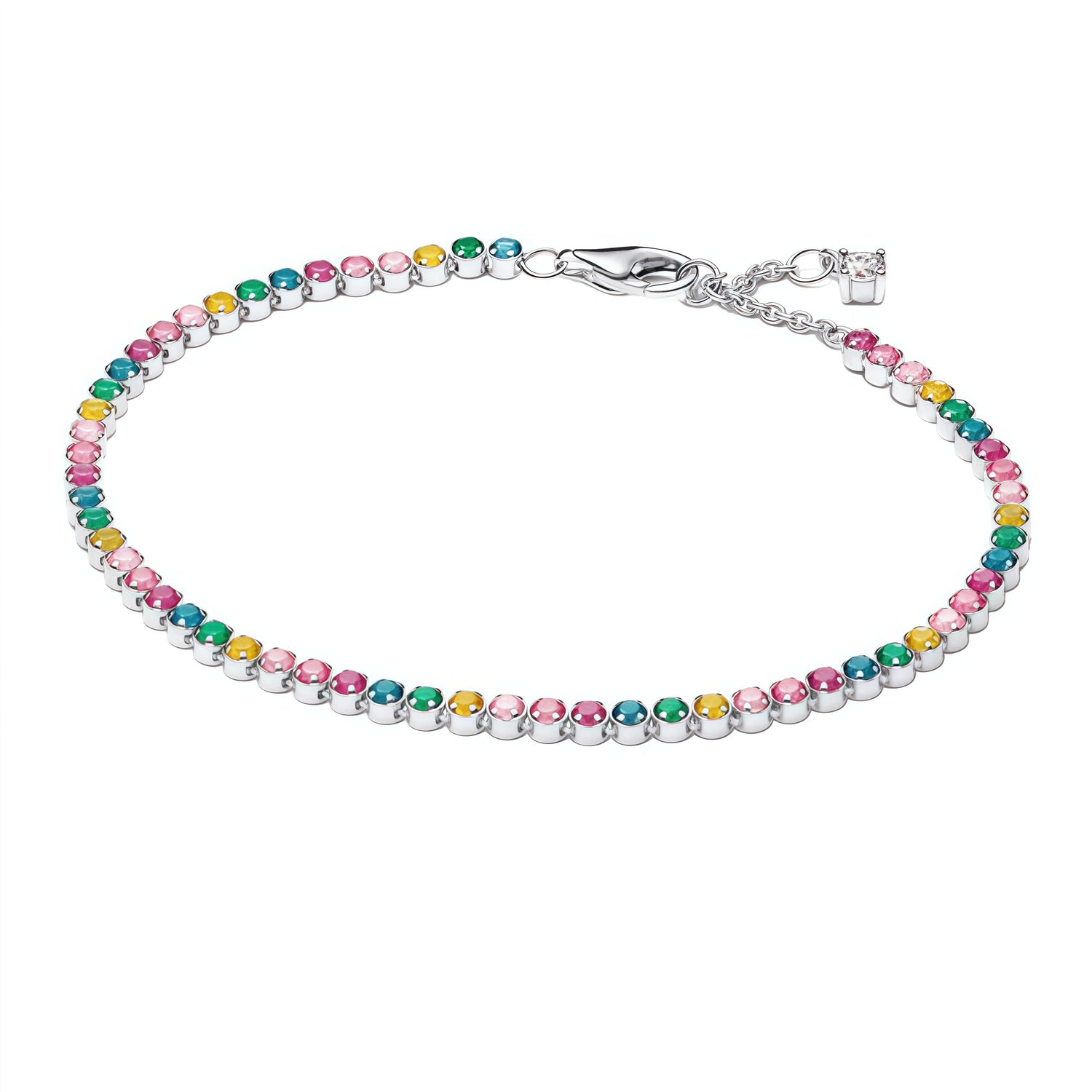 Apporte une touche de lumière et de fantaisie à ton poignet avec ce bracelet délicat orné de strass multicolores. Son éclat raffiné capte la lumière à chaque mouvement et crée un effet à la fois joyeux, élégant et tendance. Facile à porter au quotidien, il ajoute instantanément de la couleur et du charme à toutes tes tenues.

Caractéristiques :

- Matière : Argent 925.
- Design : Bracelet fin serti de strass multicolores, finition brillante.
- Dimensions : Taille ajustable pour un porté confortable.
- Style