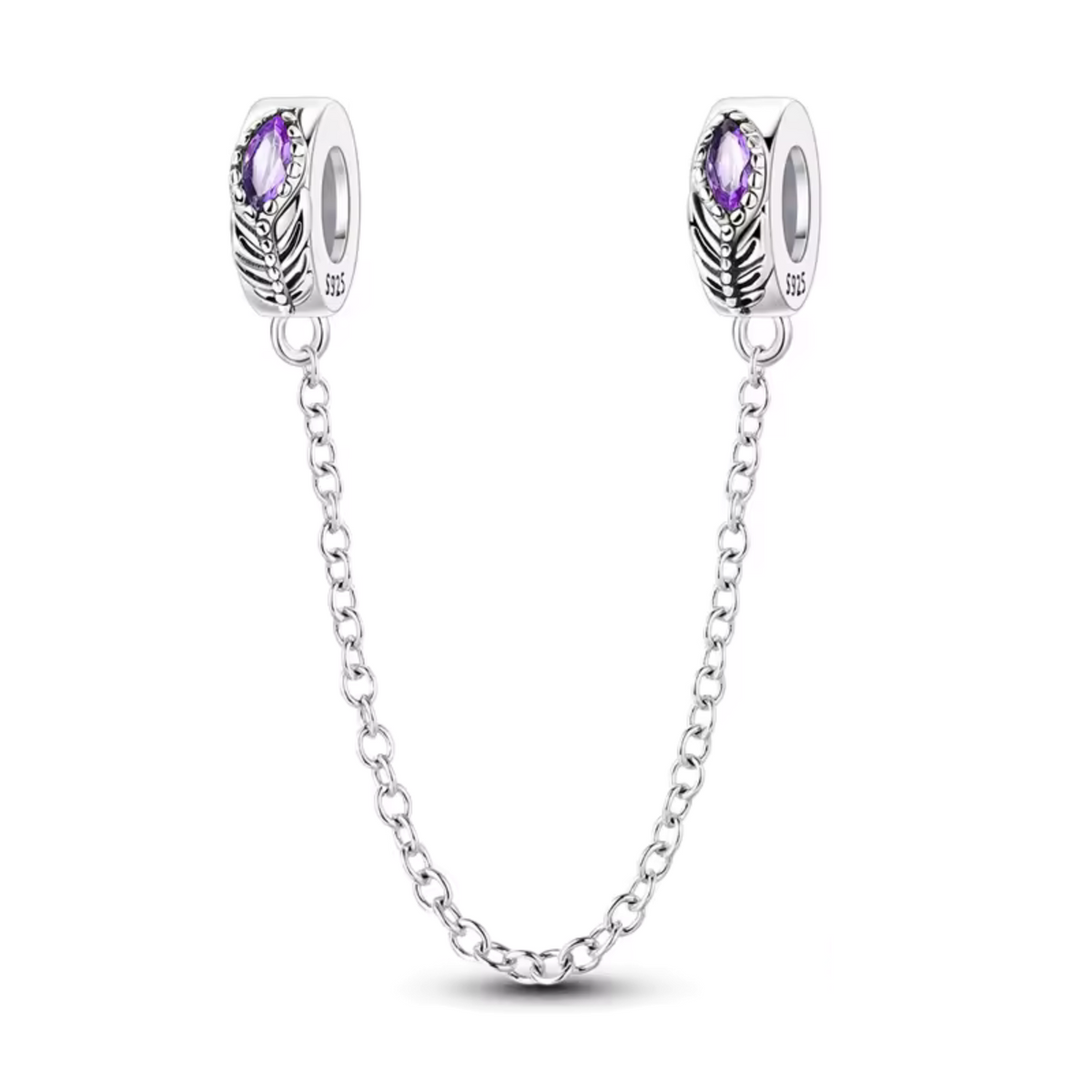 Apportez une touche de légèreté et de mystère à votre bracelet avec cette magnifique chaîne de sécurité ornée de plumes violettes délicatement sculptées. Fabriquée en argent 925, cette chaîne met en valeur des plumes finement détaillées, teintes dans des nuances de violet profond qui rappellent la grâce et la fluidité du vent.

En plus d’ajouter une note bohème et poétique à votre bijou, cette chaîne de sécurité protège votre bracelet en empêchant les ouvertures accidentelles, garantissant ainsi la sécurité
