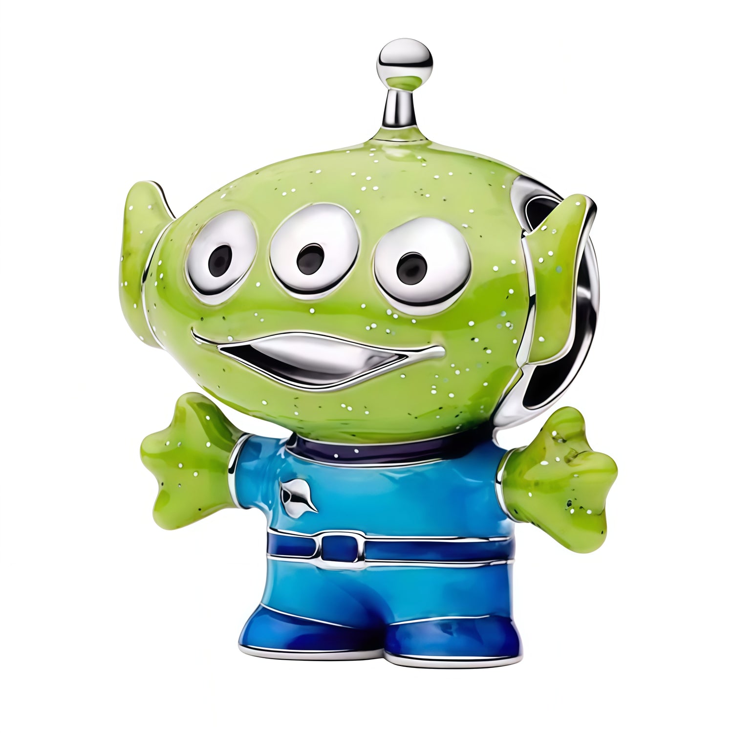 Apporte une touche fun et intergalactique à ton bracelet avec ce charm inspiré des adorables petits aliens de Toy Story. Son design en argent 925, avec émail vert et détails soignés, reprend leur silhouette culte et leur expression malicieuse pour un bijou immédiatement reconnaissable. Un charm Disney et Pixar à la fois ludique, original et collector, parfait pour les fans de l’univers Toy Story.

Caractéristiques :

- Matière : Argent 925 avec émail.
- Design : Alien de Toy Story avec finition colorée et d