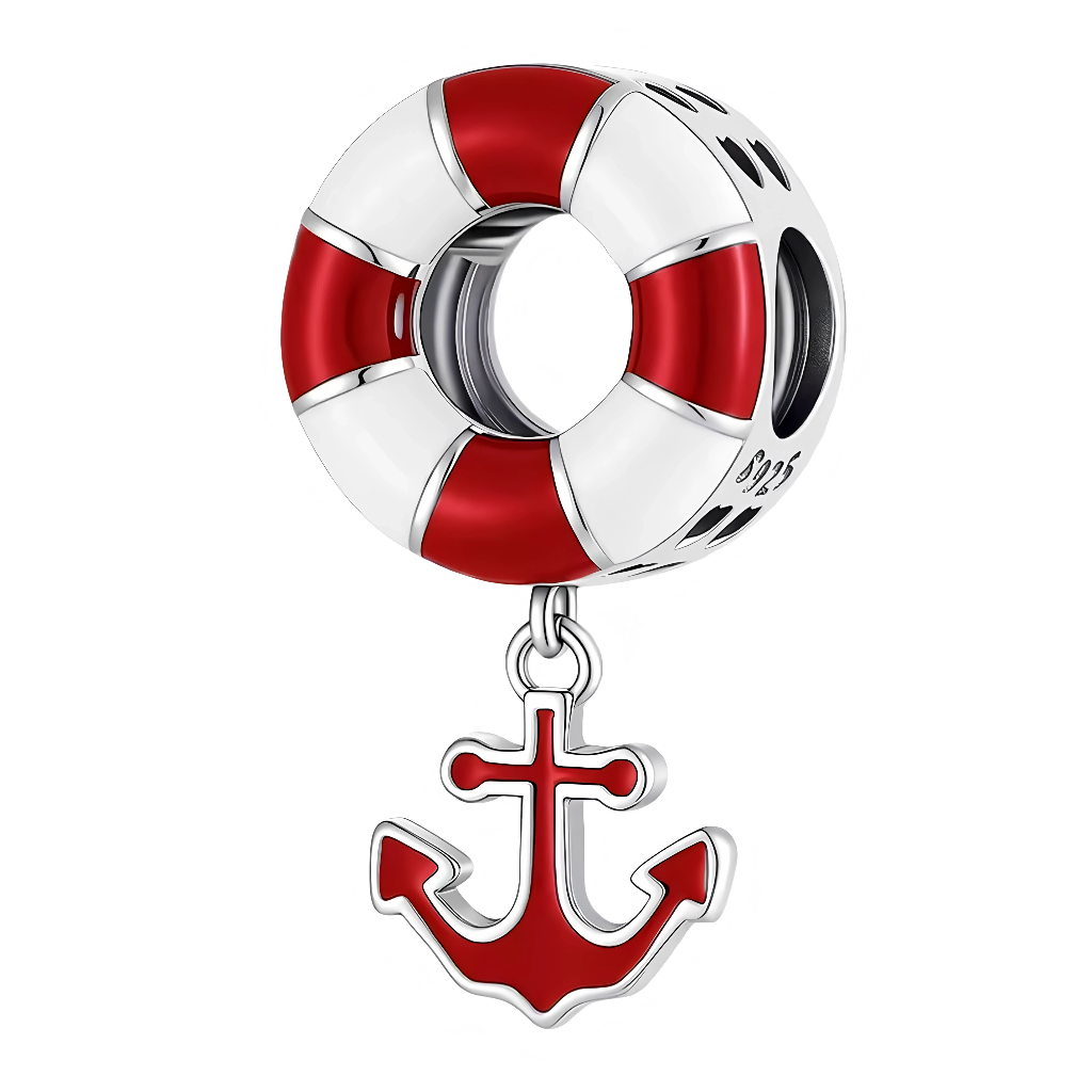 Ce charm nautique présente une bouée ronde rayée rouge et blanc en argent 925, suspendant une ancre compacte assortie, rehaussée d’émail rouge intense pour un éclat vibrant et protecteur. Les bandes contrastées et la forme robuste évoquent sauvetage en mer et esprit aventurier, idéale pour glisser sur un bracelet avec facilité. Symbole de sécurité maritime et d’énergie positive, il ajoute une touche sportive chic à toute collection marine.

Caractéristiques :

Matière : Argent 925 (S925) avec émail rouge et