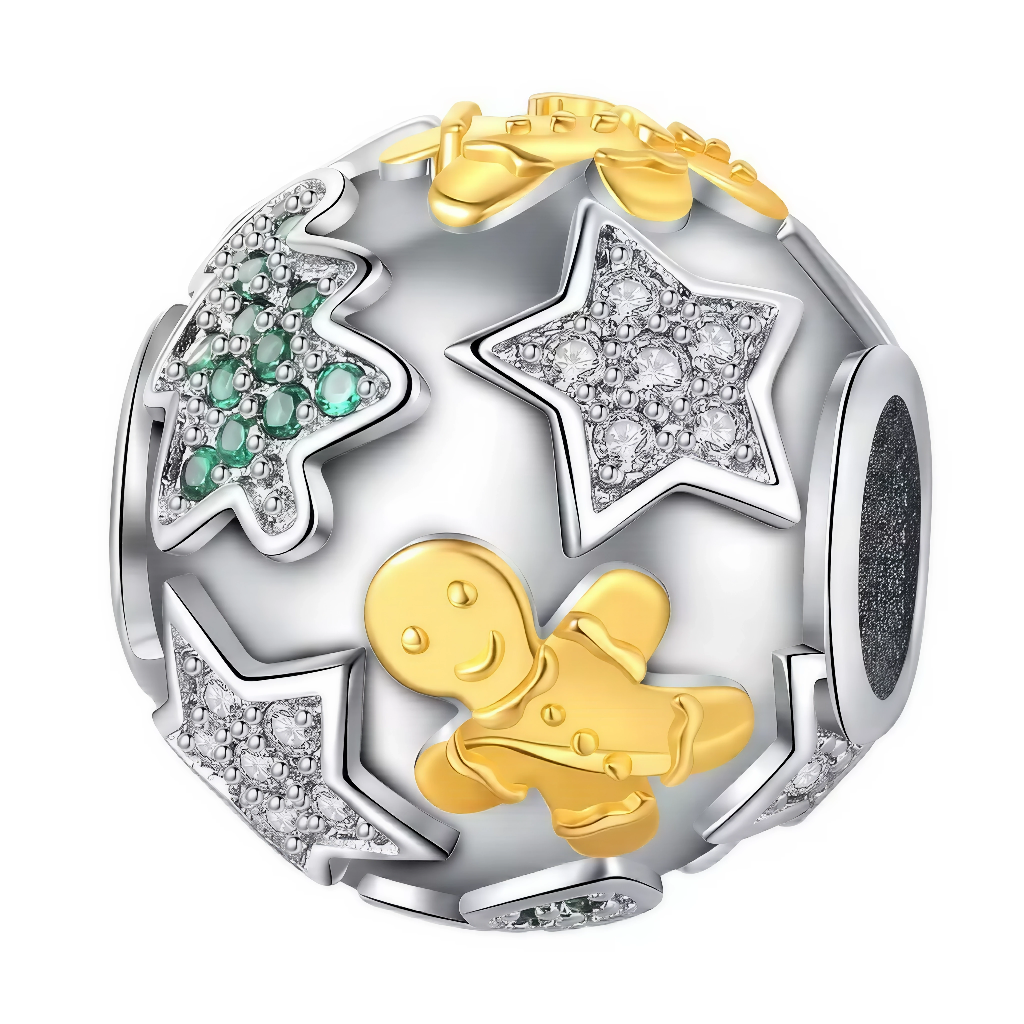 Ce charm hivernal festif dévoile une sphère argentée ornée d'étoiles vertes cristallines et blanches étincelantes, rehaussée d'un bonhomme souriant jaune doré aux contours joyeux. Les effets pailletés et reliefs texturés capturent esprit célébratoire du pendentif. Symbole de joie saisonnière et lueurs magiques, il décore les bracelets d'une atmosphère chaleureuse enchantée.

Caractéristiques

Matière : Argent 925 avec émail doré et cristaux verts blancs.
Design : Sphère étoiles bonhomme souriant, paillettes