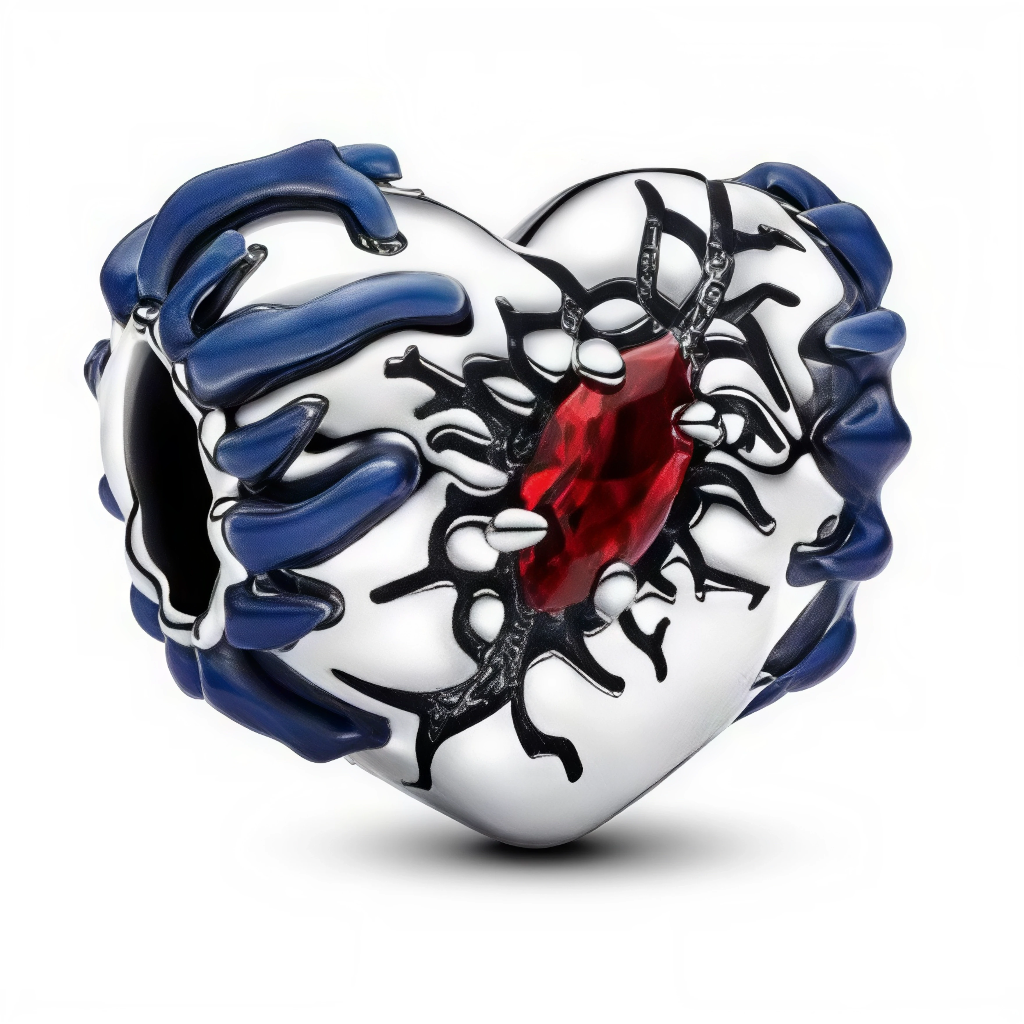 Charm cœur sombre et fantastique, parfait pour un univers type “monde inversé”, gothique ou dark fantasy. Le contraste entre l’argent poli, le bleu profond et le cristal rouge sang crée une pièce très graphique, idéale pour les fans de séries mystérieuses et de looks alternatifs.