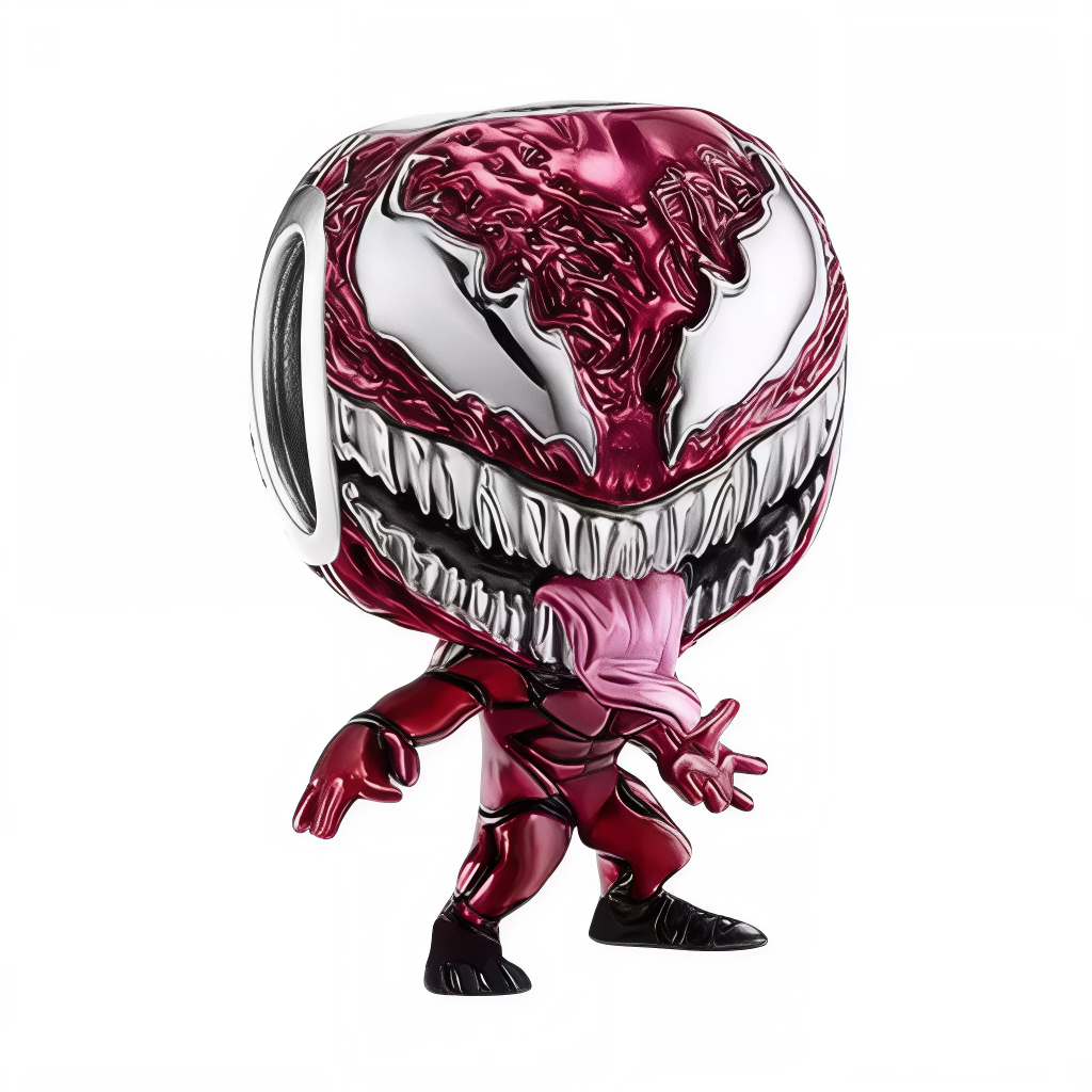 Remportez l’attention avec ce charm impressionnant à l’effigie de Carnage (Univers Vénom), l’antagoniste culte de l’univers Marvel. Sculpté avec précision, ce bijou affiche son visage déformé, ses crocs acérés et sa langue redoutable, incarnant toute la puissance et la folie du symbiote. Parfait pour les fans de super-héros et les collectionneurs à la recherche d’un accessoire original et audacieux pour leur bracelet à charms !

La couleur rouge métallique, les finitions argentées et les détails effrayants 