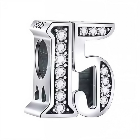 Célébrez un moment important avec ce charm en forme de chiffre "15", réalisé en argent 925 et orné de strass scintillants. Un bijou élégant et éclatant, parfait pour marquer un anniversaire ou une étape spéciale avec style.