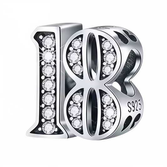 Célébrez un moment important avec ce charm en forme de chiffre "18", réalisé en argent 925 et orné de strass scintillants. Un bijou élégant et éclatant, parfait pour marquer un anniversaire ou une étape spéciale avec style.