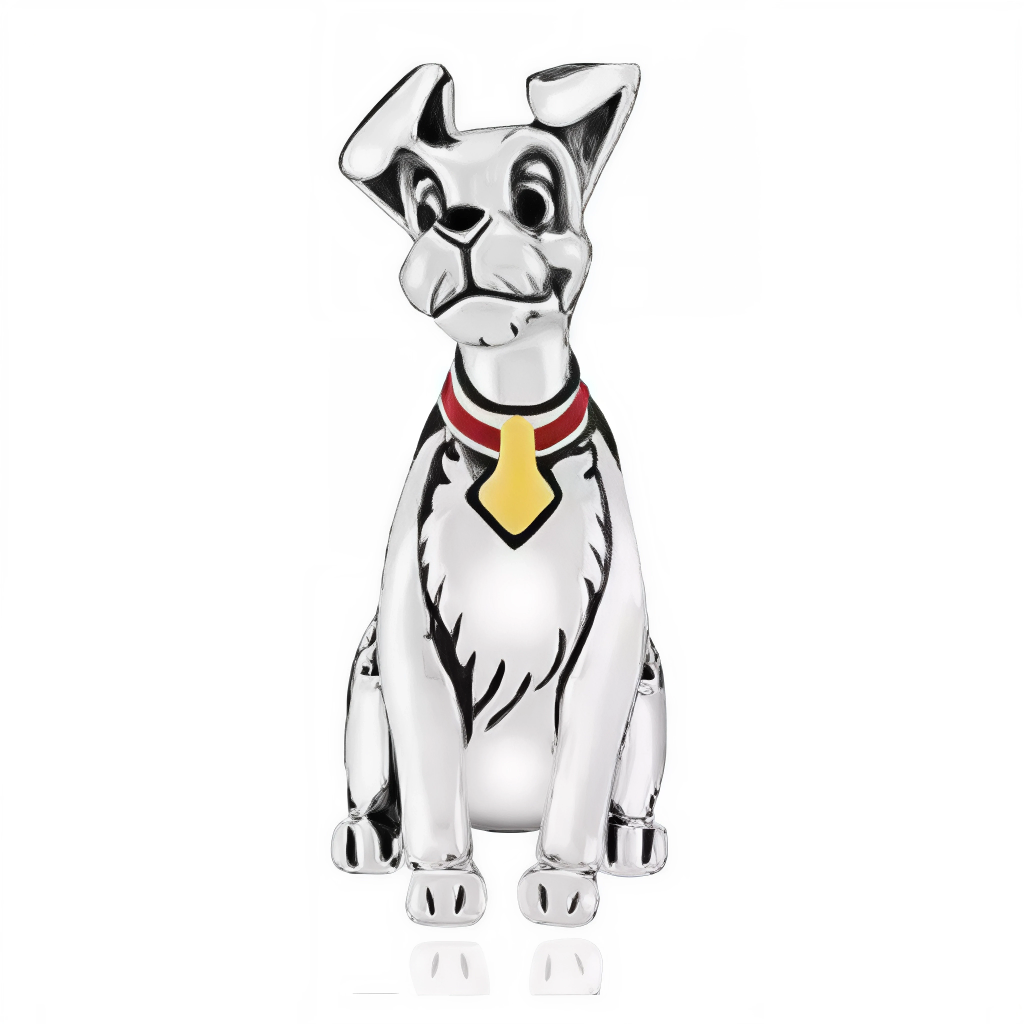 Ce charm attendrissant dépeint un chiot aux oreilles tombantes et regard espiègle en argent sterling, assis avec assurance arborant un col rouge vif et une cravate jaune élégante. Les détails sculptés capturent poils doux, museau curieux et posture confiante, pour un rendu réaliste et charmant. Symbole de loyauté joyeuse et de style gentleman, il apporte tendresse canine raffinée à tout bracelet.

Caractéristiques :

Matière : Argent 925 (S925) avec émail rouge/jaune.
Design : Figurine chiot complet assis, 