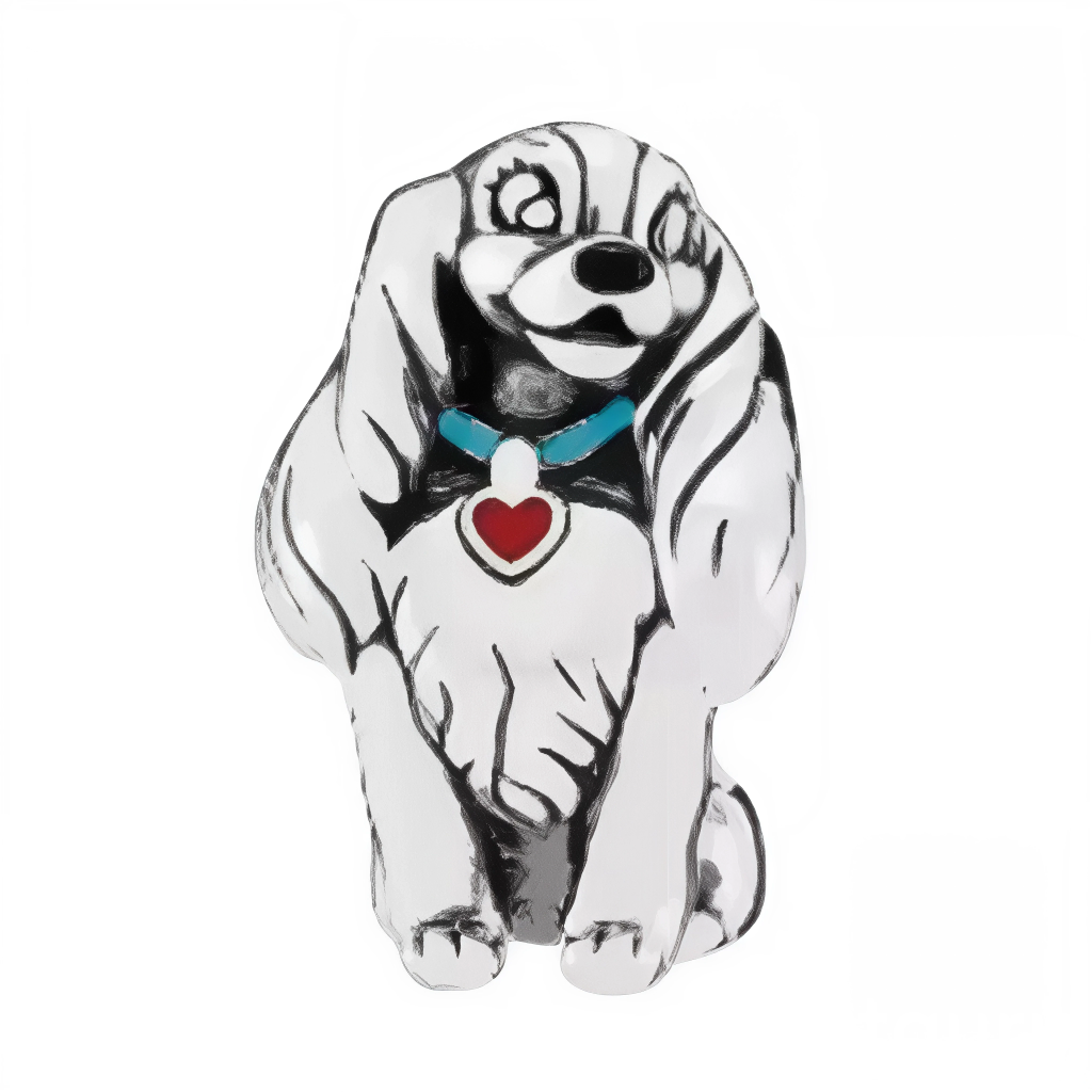 Ce charm attendrissant capture un chiot aux longues oreilles soyeuses et regard pétillant en argent sterling, debout avec grâce arborant un col bleu vif orné d’un petit cœur rouge émaillé. Les détails fins soulignent museau curieux, poils ondulés et posture joyeuse, pour un rendu réaliste et irrésistible. Symbole d’affection fidèle et de charme innocent, il infuse tendresse canine à tout bracelet ou collier.

Caractéristiques :

Matière : Argent 925 (S925) avec émail bleu/rouge.
Design : Figurine chiot debo
