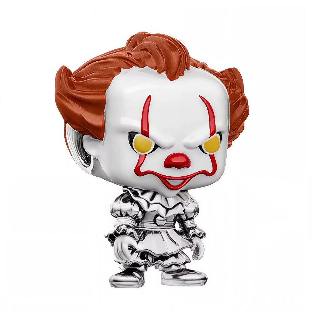 Inspiré de l’iconique Pennywise du roman et des films Ça, ce charm capture son sourire inquiétant, ses marques rouges sinueuses et sa chevelure orange dans une silhouette chibi ultra détaillée. La robe victorienne plissée, polie miroir, accentue les reflets tandis que les yeux jaunes et la bouche carnassière signent une présence aussi stylée qu’effrayante.