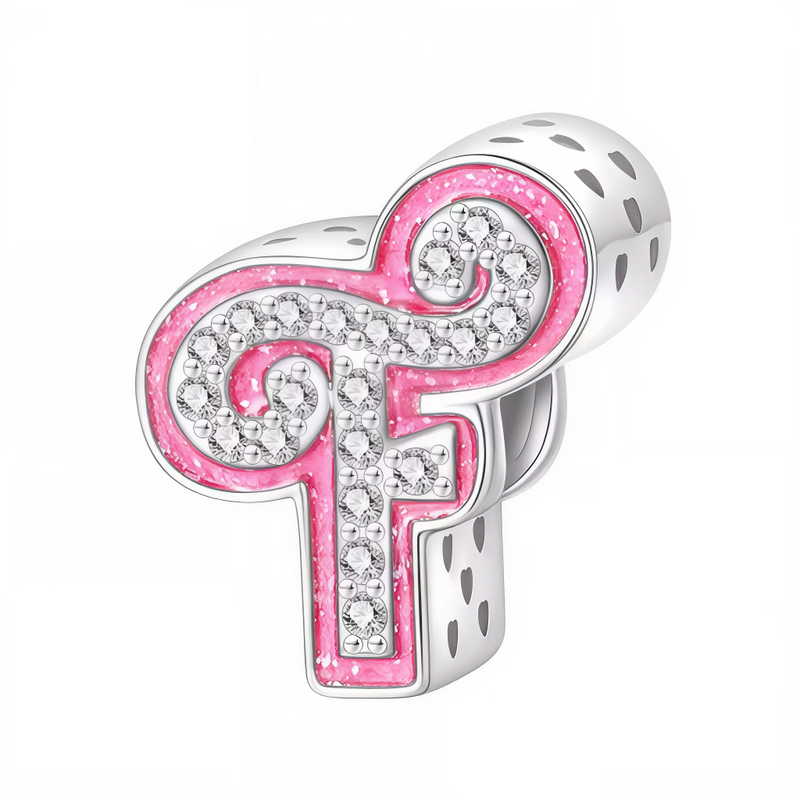 Ce charm alphabétique pétillant révèle la lettre « F » sculptée en ruban rose éclatant texturé, ornée de strass blancs étincelants sur les courbes et l'intérieur pour un rendu diamanté vibrant. La forme 3D ajourée avec perforations apporte fluidité et sophistication au design ludique. Symbole d’initiale glamour et tendance, il embellit les bracelets d’une touche féminine irrésistible.

Caractéristiques :

Matière : Argent 925 (S925) avec émail rose pailleté et strass blancs.
Design : Lettre « F » cursive ro