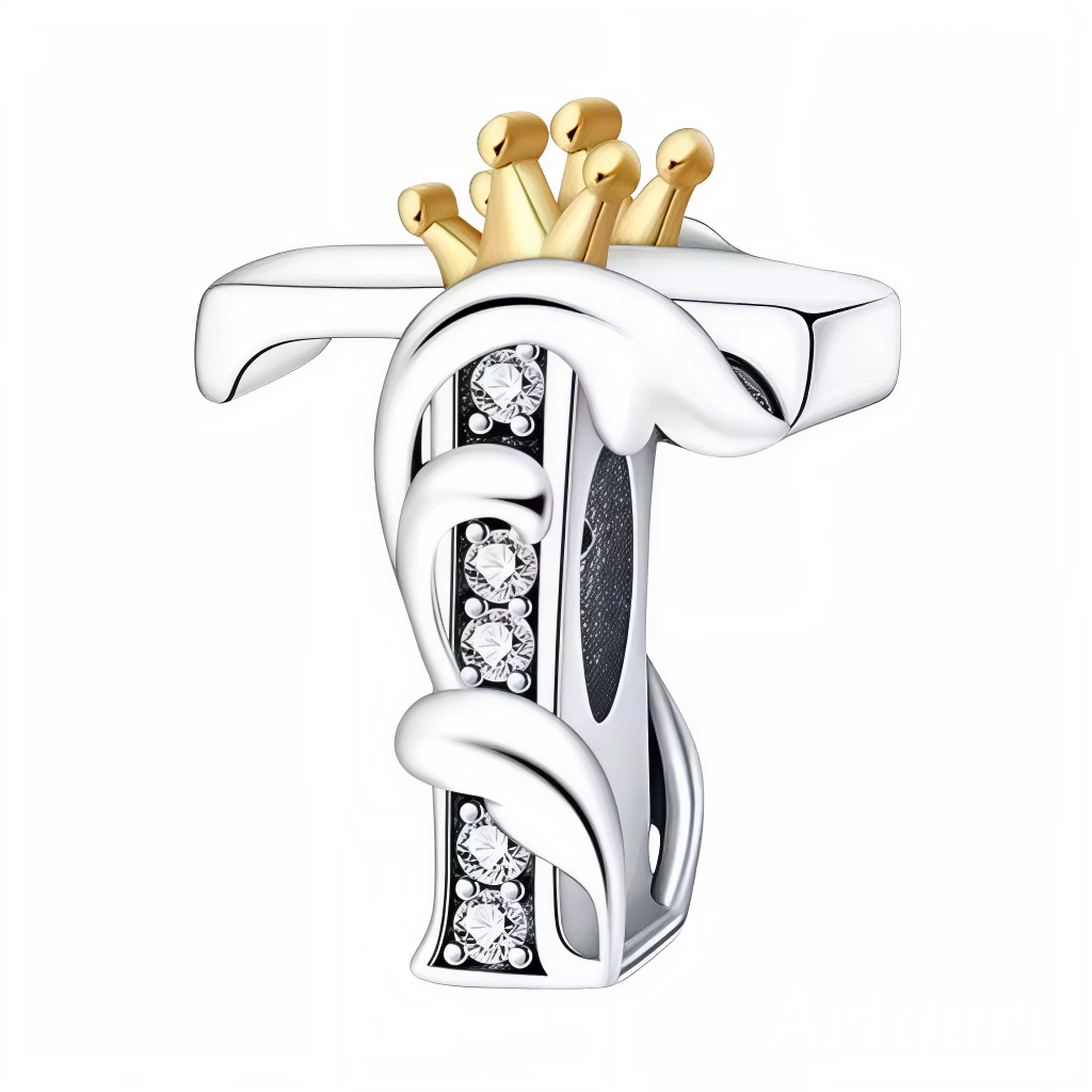 Affirmez votre style avec ce charm en forme de lettre "T", finement travaillé en argent 925 et surmonté d’une élégante couronne couleur or. Symbole de distinction et de personnalité, ce bijou apporte une touche royale à votre bracelet. Parfait pour offrir ou pour personnaliser votre propre création, il allie raffinement, durabilité et originalité.