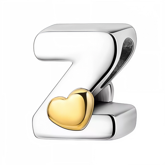 Personnalisez votre bracelet avec charme grâce à ce charm en forme de lettre "Z", réalisé en argent 925 et délicatement orné d’un petit cœur doré. Un bijou élégant et sentimental, parfait pour ajouter une touche unique à votre collection.