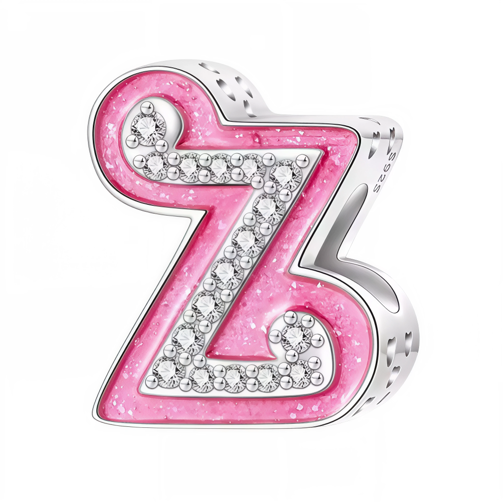 Apportez une touche glamour et fun à votre bracelet avec ce charm en forme de lettre "Z", réalisé en argent 925 avec une finition rose brillante et orné de strass blancs scintillants. Un bijou tendance et pétillant, parfait pour afficher un style unique inspiré de l’univers Barbie, ou offrir un cadeau chic et coloré à un être cher.