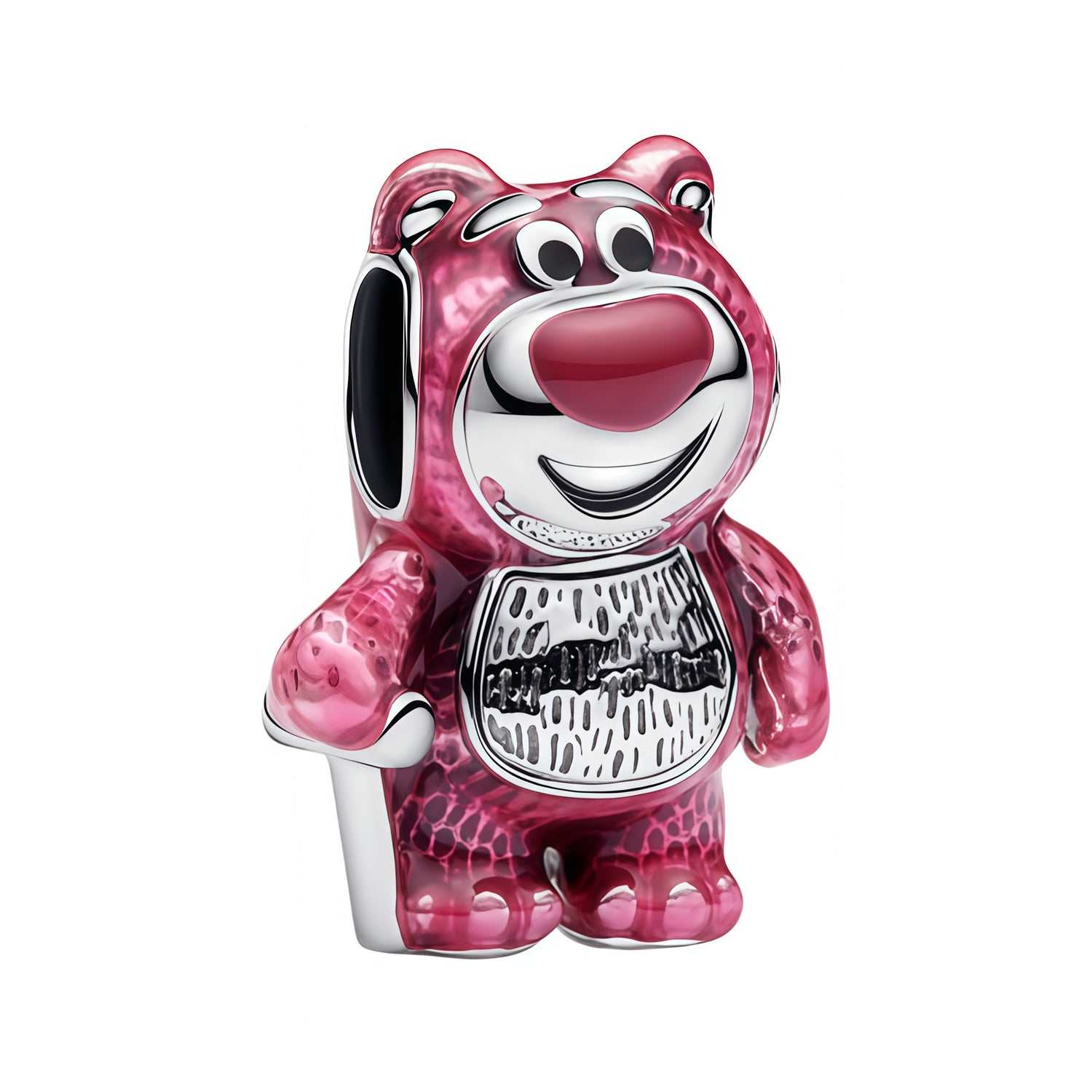 Charm original représentant Lotso, le célèbre ours en peluche rose de Toy Story. Son design coloré et reconnaissable apporte une touche amusante et nostalgique à votre bracelet, parfaite pour les fans de l’univers Pixar.

Caractéristiques :

- Matière : Argent 925.
- Design : Lotso avec sa fourrure rose et son expression caractéristique.
- Style : Pixar, coloré et nostalgique.
- Symbolique : Enfance, souvenirs, amitié et univers Toy Story.
- Compatibilité : Charm compatible avec bracelets et colliers.