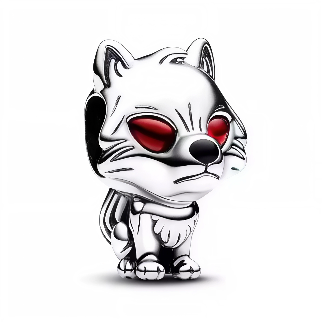 Libérez le loup-garou du Nord avec ce charm Loup Géant Fantôme Game of Thrones en argent sterling 925, Ghost le direwolf albinos aux yeux rouges perçants, fidèle compagnon de Jon Snow au-delà du Mur. Ses poils blancs texturés, crocs découverts et posture sauvage capturent l'esprit loup de la Garde de Nuit face aux horreurs glaciales. Avec cristal blanc et rouge serti pour l'éclat spectral, suspendu à une bélière compatible Pandora, il hurle ta loyauté sauvage à ton poignet. Poinçonné S925, sans nickel et Di