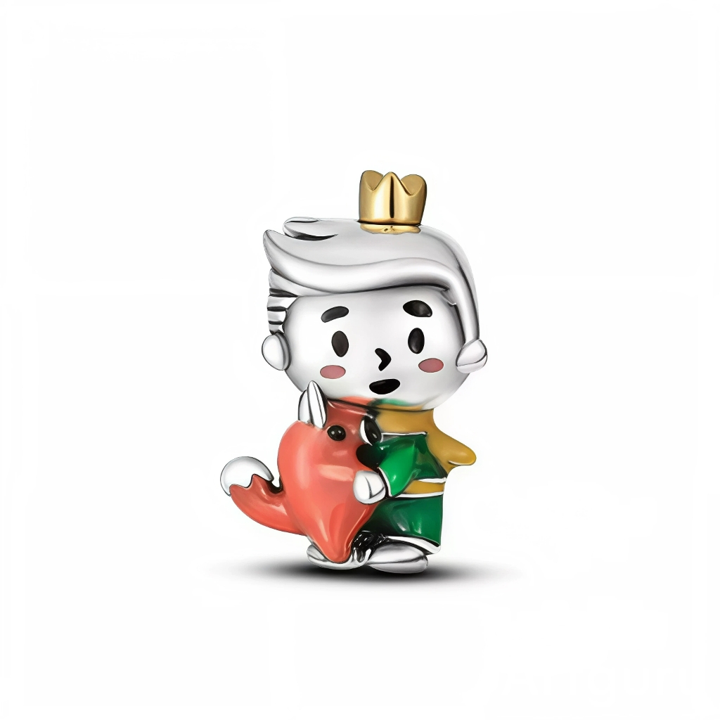 Ce charm représente un petit garçon stylisé portant une couronne dorée et serrant contre lui un renard orange vif, créant une scène pleine de tendresse et de fantaisie. Les touches d’émail vert, jaune et orange apportent une note ludique et chaleureuse, idéale pour illuminer un bracelet ou un collier. Parfait pour symboliser amitié, innocence et imagination, ce charm fera un cadeau touchant pour une personne rêveuse ou passionnée d’histoires poétiques.