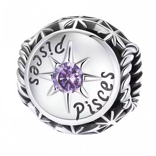 Illuminez votre signe astrologique Poissons avec ce charm rond délicat, orné d’une pierre violette scintillante au centre. Fabriqué en argent 925, ce bijou élégant allie symbolisme et finesse, parfait pour personnaliser votre bracelet ou offrir un cadeau significatif.