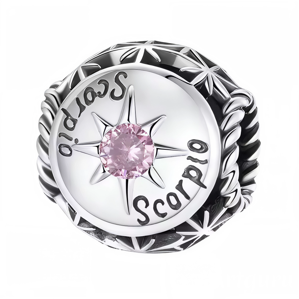 Mettez en avant la passion et le mystère du Scorpion avec ce charm rond orné d’une pierre rose délicate au centre. Fabriqué en argent 925, ce bijou allie élégance et symbolisme, parfait pour personnaliser votre bracelet ou offrir un cadeau unique à un passionné d’astrologie.