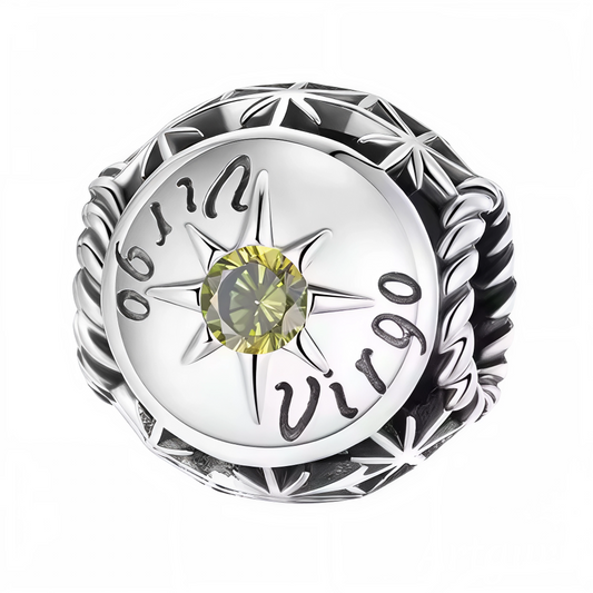 Exprimez la finesse et la sagesse du signe de la Vierge avec ce charm rond orné d’une pierre vert clair éclatante au centre. Confectionné en argent 925, ce bijou allie élégance et symbolisme, parfait pour personnaliser votre bracelet ou offrir un cadeau unique à un passionné d’astrologie.