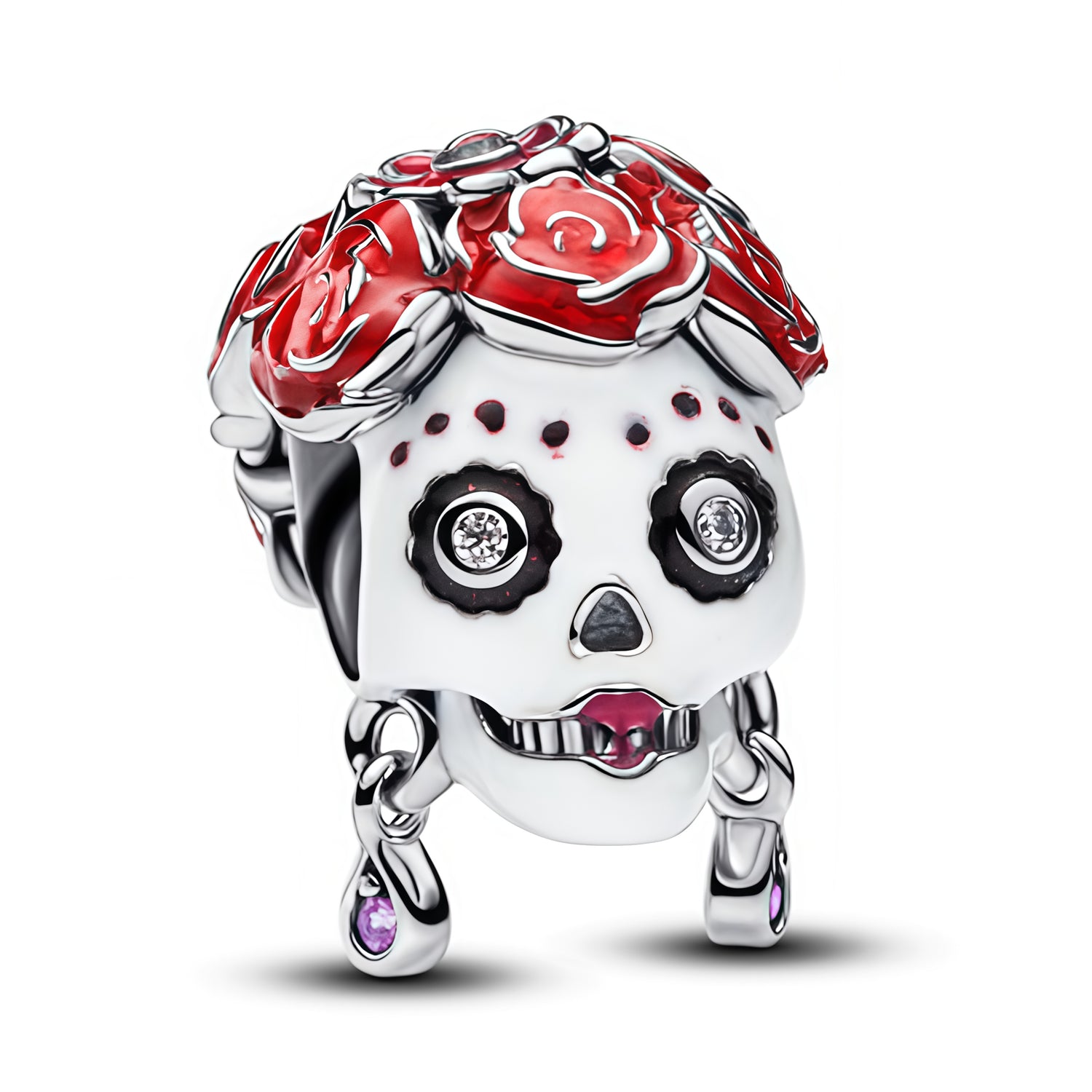 Charm audacieux inspiré de l’esthétique Calavera, avec une tête de mort ornée de fleurs rouges et de détails colorés. Son design à la fois festif, artistique et légèrement spooky en fait un bijou original, idéal pour apporter du caractère à votre bracelet.

Caractéristiques :

- Matière : Argent 925.
- Design : Tête de mort style Calavera avec fleurs et détails décoratifs.
- Style : Festif, artistique et original.
- Symbolique : Mémoire, célébration, culture et personnalité.
- Compatibilité : Charm compatib