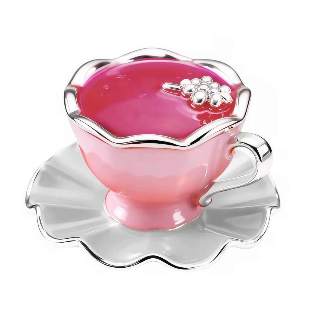 Ce charm pendentif en argent 925 capture une tasse à thé rose festonnée bordée d'argent, remplie d'un nectar magenta bulleux surmonté de fleurs perlées blanches, reposant sur une soucoupe blanche ondulée pour une allure enchantée et délicate. Les contours argentés soulignent son design vintage et pétillant.

Caractéristiques :

Matière : Argent 925 (S925)
Design : Tasse rose avec liquide magenta mousseux et perles fleurs, soucoupe blanche scallopée, sur bélière raffinée.
Style : Féminin et onirique, idéal p