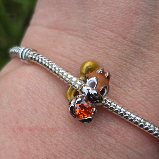Ajoutez une touche de tendresse à votre collection avec ce Charm - Écureuil avec un Cœur, en argent sterling S925. Ce charm adorable représente un petit écureuil câlinant un cœur, symbolisant l'amour et l'affection. Parfait pour les amoureux de la nature et des animaux, ce charm apporte une dose de joie et de douceur à votre style.
