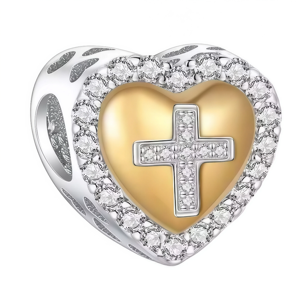 Ce charm pendentif en argent 925 (S925) présente un cœur doré, cœur percé d'une croix centrale ornée strass blancs étincelants symboles. Il symbolise amour divin éternel, foi sacrée scintillant et grâce protectrice infinie.

Caractéristiques :

Matière : Argent 925 (S925) jaune riche, strass centre haute brillance.
Design : Forme cœur bombé galbé, croix ciselée 3D, rayonnement lumière strass mystique.
Compatibilité : Compatible avec les bracelets à charms standards (type Pandora, etc.) et chaînes fines.