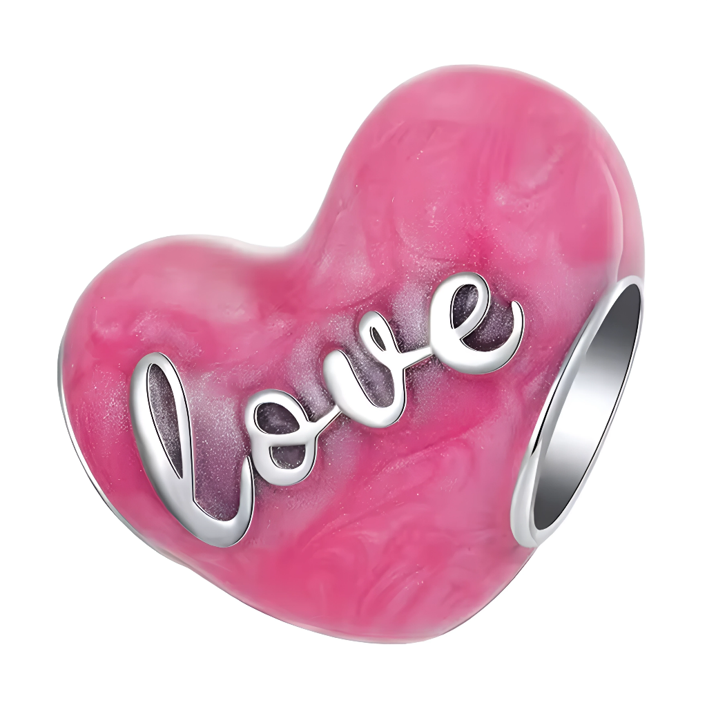 Ajoutez une touche délicate à votre bracelet avec le charm Cœur Love Rose. En argent 925, ce charm est rehaussé d’un cœur rose éclatant et de l’inscription "Love" en lettres élégantes.