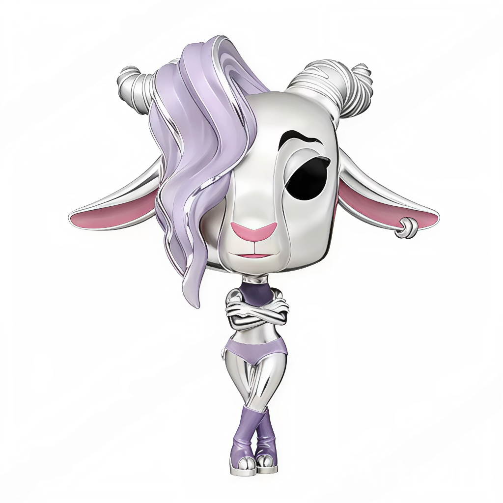 Ce charm met en scène Gazelle dans sa pose de diva, bras croisés et silhouette élancée, avec bottes hautes et ensemble de scène violet qui soulignent son côté star internationale. La longue mèche lavande qui balaye son visage et l’intérieur d’oreilles rose donnent un look très fashion, contrastant avec l’argent poli pour un rendu lumineux et ultra moderne. Parfait pour composer un thème Zootopie avec Nick et Judy ou pour ajouter une note musique/danse à un bracelet.