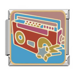 Ce charm italien recrée une boombox vintage rouge avec antennes, boutons et haut-parleurs, accompagnée d'étoiles et éclairs jaunes sur fond bleu-violet rétro. Parfait pour les nostalgiques du hip-hop 80s et lovers de musique portable qui veulent du beat street sur leur bracelet à charms italien.