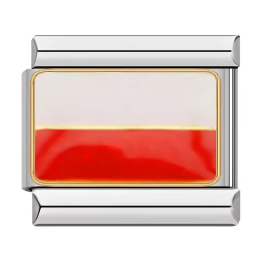 Ce charm italien argenté arbore fièrement le drapeau de la Pologne, symbole de fierté nationale et d’histoire riche. Fabriqué en acier inoxydable de haute qualité, il allie robustesse et détails soignés pour un rendu élégant et authentique. Facile à fixer, il s’adapte parfaitement à nos bracelets composés de 17 maillons extensibles et réglables, convenant à toutes les tailles de poignet. Compatible avec tous nos charms italiens