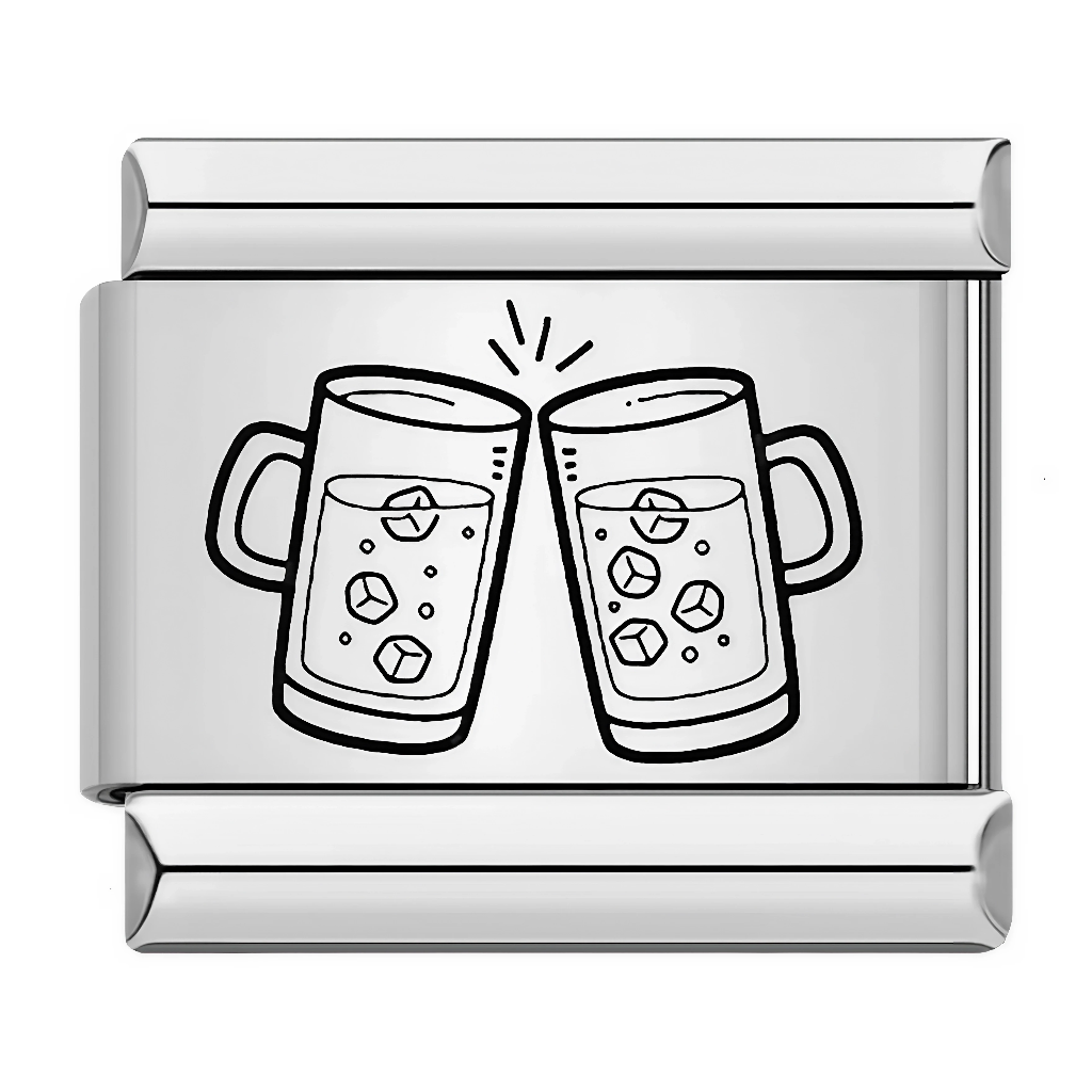 Ce charm italien dépeint deux verres à cocktails qui se cognent avec des glaçons qui pétillent, évoquant un toast joyeux et festif. Le style dessin animé ludique en fait un accessoire parfait pour célébrer les bons moments avec amis ou famille sur un bracelet à charms italien.