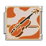 Ce charm italien dépeint un violon brun aux courbes élégantes avec archet suggéré, intégré dans un fond abstrait orange-beige texturé. Idéal pour les violonistes et amateurs de musique classique qui veulent une harmonie raffinée sur leur bracelet à charms italien.